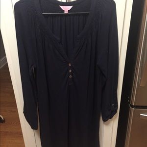 EUC LS Large Essie Navy dress